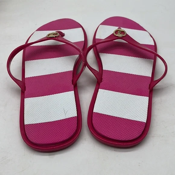 Juicy Couture Pink White Flip Flop Sandal Size 7-8. FFT2548D - Picture 4 of 8